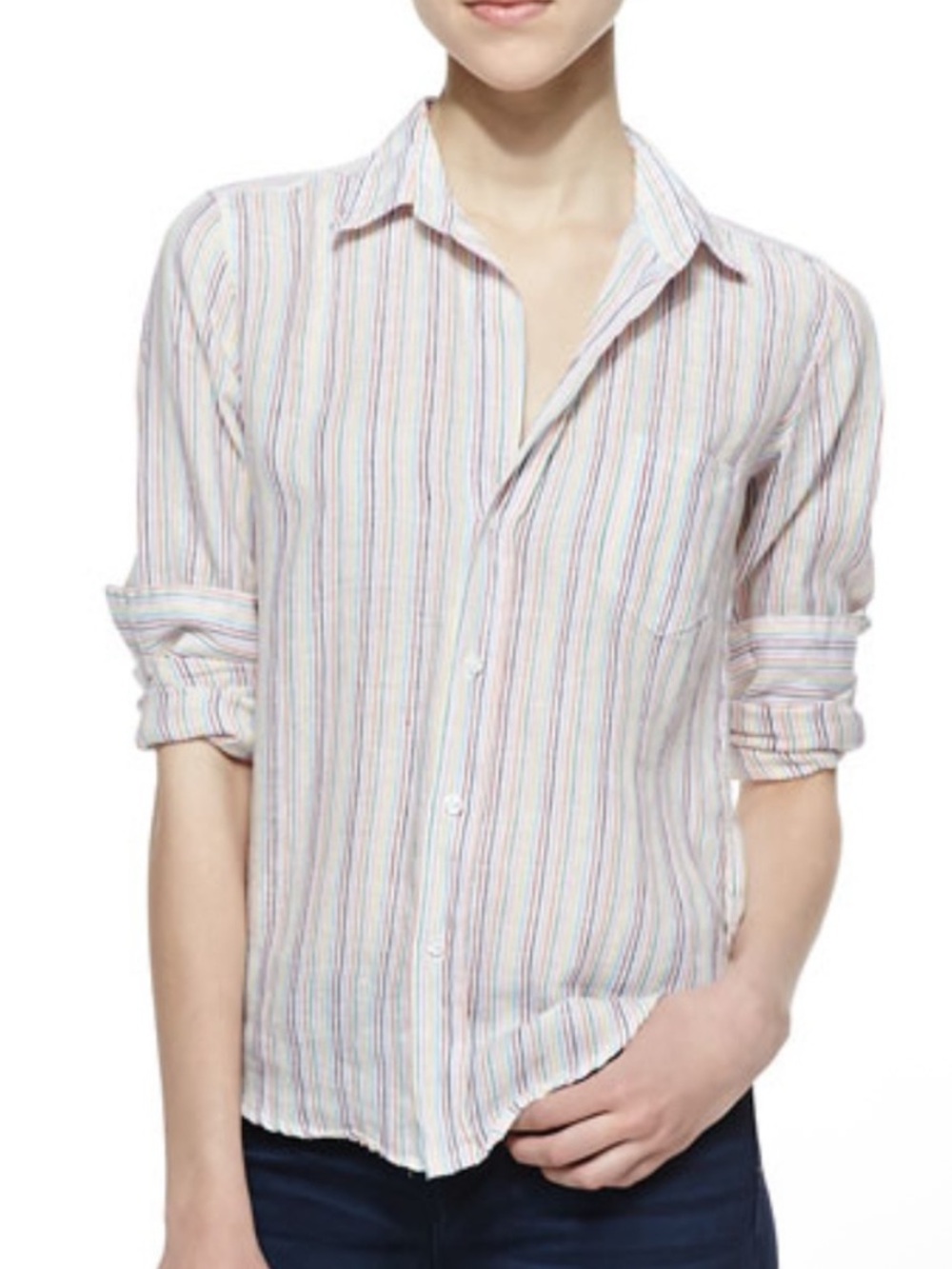 Frank & Eileen Barry Rainbow Pinstripe Linen button down Shirt size small